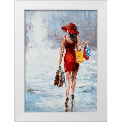 Shopping Girl in Red White Modern Wood Framed Art Print by Kowalik, Jolanta