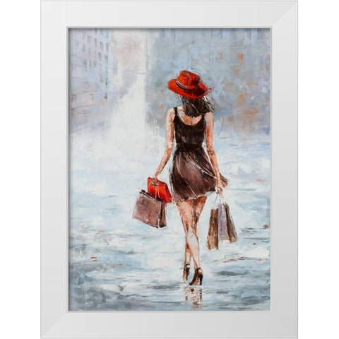 Shopping Girl in Brown White Modern Wood Framed Art Print by Kowalik, Jolanta