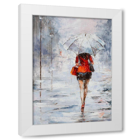 Lady in Red with Umbrella White Modern Wood Framed Art Print by Kowalik, Jolanta