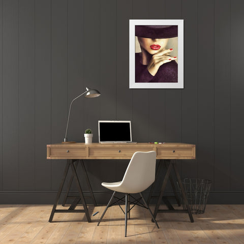 Lady with Hat II White Modern Wood Framed Art Print by Medeiros, Celito