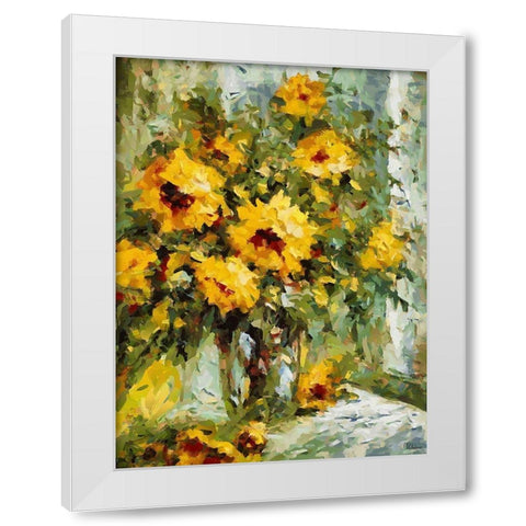 Sunflowers in Vase White Modern Wood Framed Art Print by Medeiros, Celito