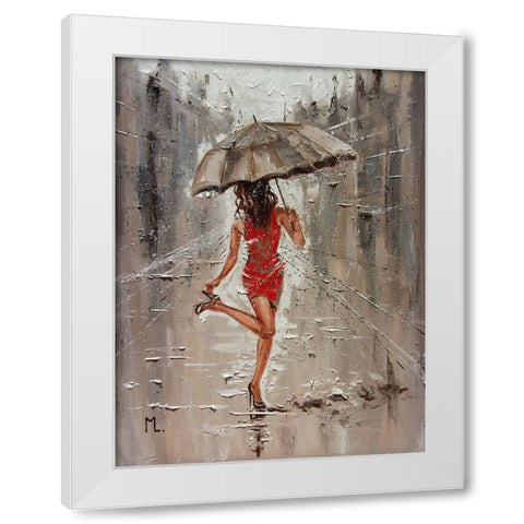 Spring Rainy Street White Modern Wood Framed Art Print by Luniak, Monika