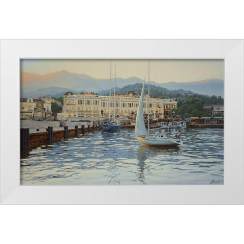 View of Yalta White Modern Wood Framed Art Print by Adamov, Alexey