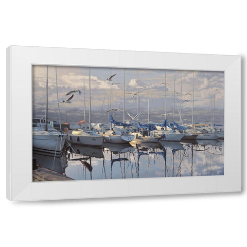 Port with yachts White Modern Wood Framed Art Print by Adamov, Alexey