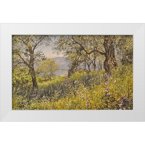 Sunshine Island White Modern Wood Framed Art Print by Adamov, Alexey