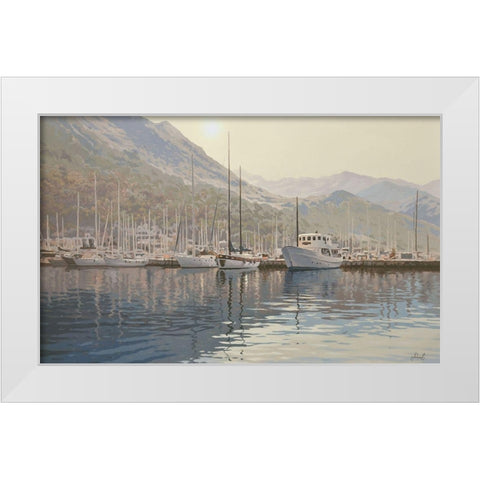 Yachts between Islands White Modern Wood Framed Art Print by Adamov, Alexey