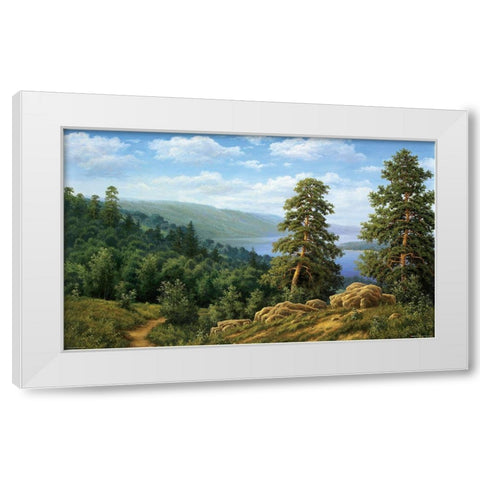 Lake in the Mountains White Modern Wood Framed Art Print by Babicev, Vjaceslav