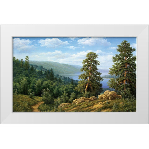 Lake in the Mountains White Modern Wood Framed Art Print by Babicev, Vjaceslav