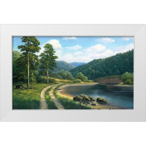 Way by the River White Modern Wood Framed Art Print by Babicev, Vjaceslav