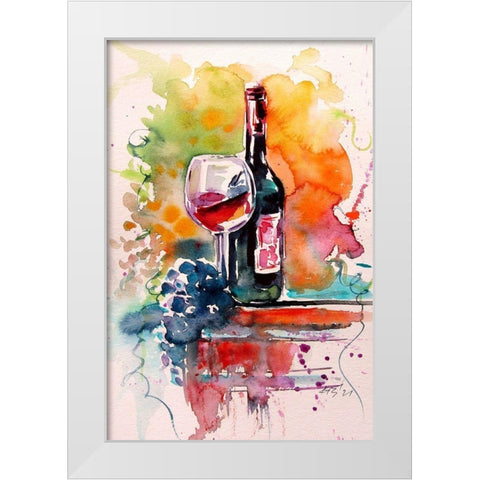 Wine and Grape White Modern Wood Framed Art Print by Kovacs, Anna Brigite