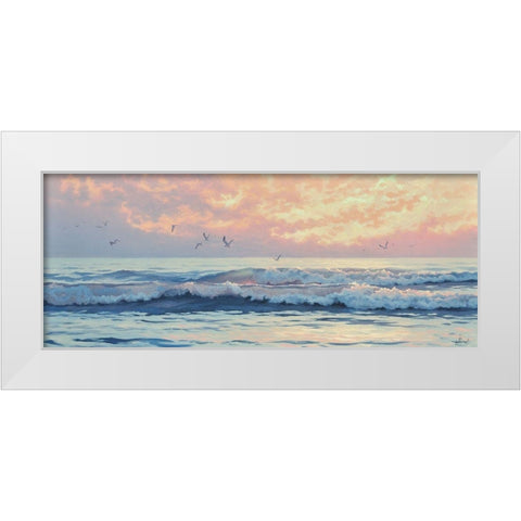 Surf by Sunset White Modern Wood Framed Art Print by Adamov, Alexey