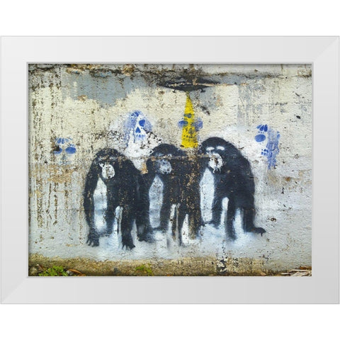 Three Monkeys White Modern Wood Framed Art Print by Grayscale