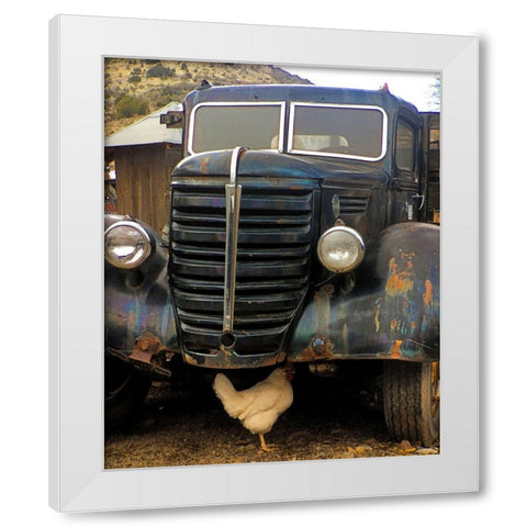 Bygone Chicken White Modern Wood Framed Art Print by Popcorn