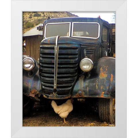 Bygone Chicken White Modern Wood Framed Art Print by Popcorn