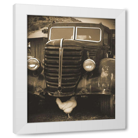 Bygone Chicken White Modern Wood Framed Art Print by Popcorn