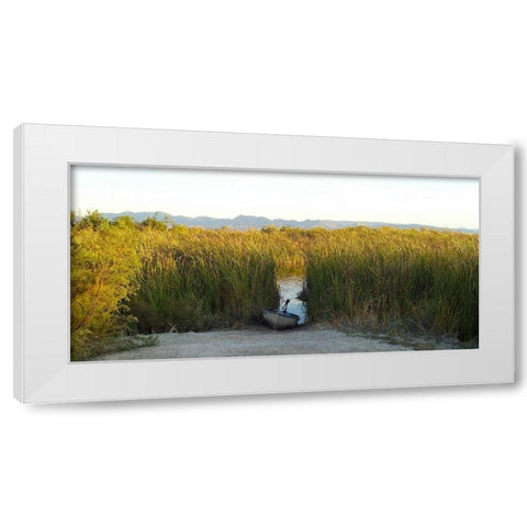 Roper Lake I: Boat White Modern Wood Framed Art Print by Popcorn
