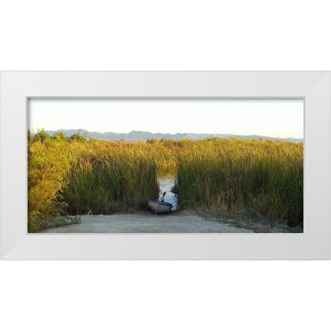 Roper Lake I: Boat White Modern Wood Framed Art Print by Popcorn