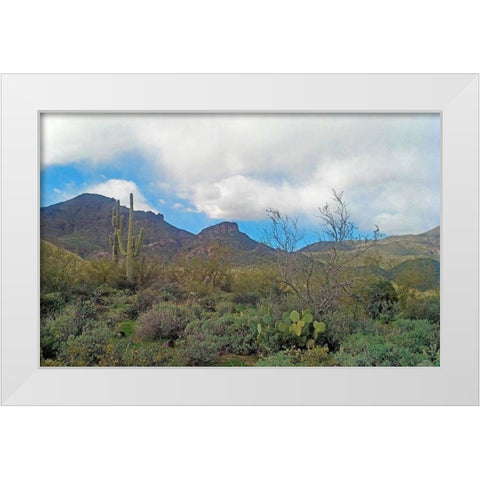 Elephant Mountain White Modern Wood Framed Art Print by Popcorn