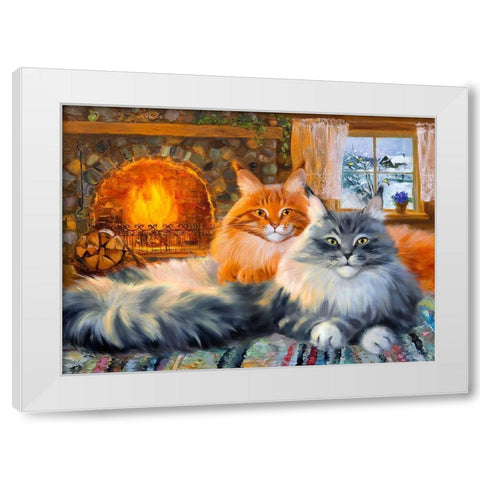 By the fireplace. In the country White Modern Wood Framed Art Print by Kotinova, Galina