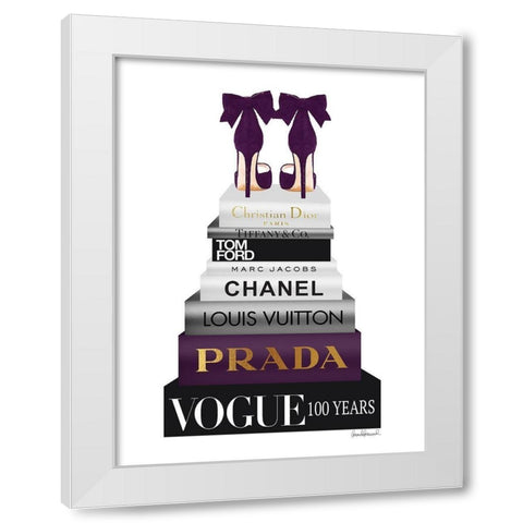 Book Stack Metallic Purple White Modern Wood Framed Art Print by Greenwood, Amanda