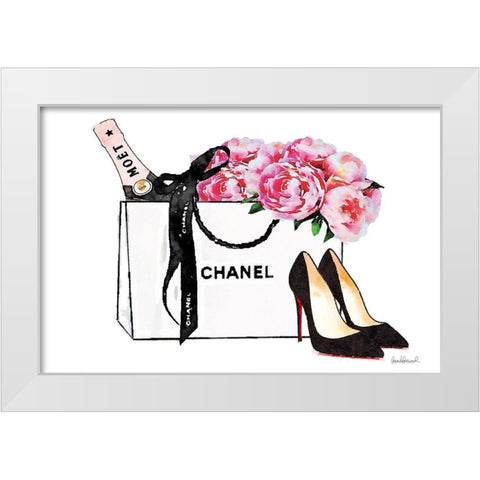 Champagne and Shopping White Modern Wood Framed Art Print by Greenwood, Amanda