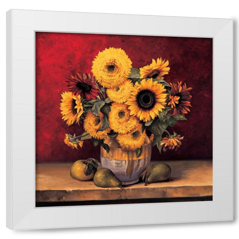 Sunflowers with Pears White Modern Wood Framed Art Print by Gonzales, Andres