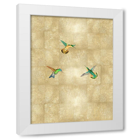 Hummingbirds on Gold I White Modern Wood Framed Art Print by Blake, Madeline