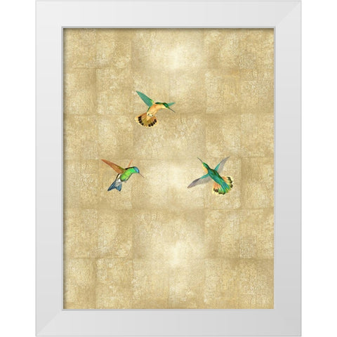 Hummingbirds on Gold I White Modern Wood Framed Art Print by Blake, Madeline
