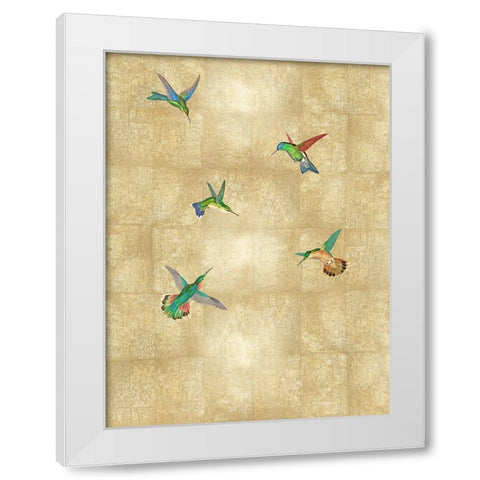 Hummingbirds on Gold II White Modern Wood Framed Art Print by Blake, Madeline