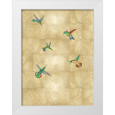 Hummingbirds on Gold II White Modern Wood Framed Art Print by Blake, Madeline