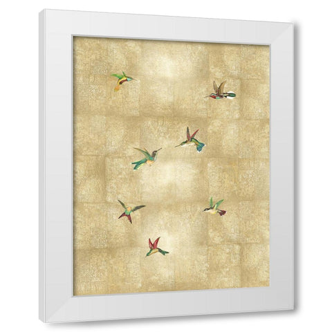 Hummingbirds on Gold IV White Modern Wood Framed Art Print by Blake, Madeline