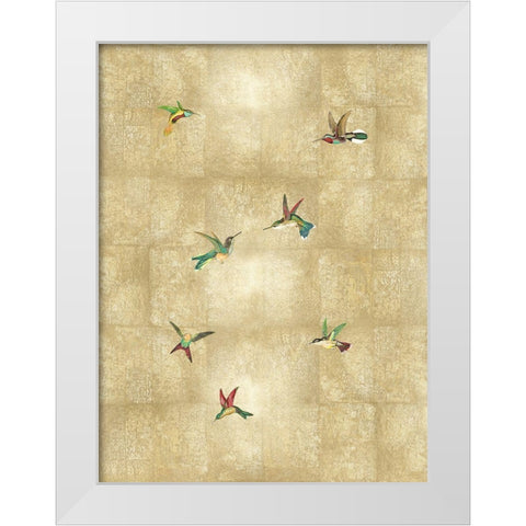 Hummingbirds on Gold IV White Modern Wood Framed Art Print by Blake, Madeline