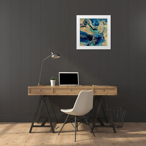 Stone with Blue and Gold White Modern Wood Framed Art Print by Carson, Danielle