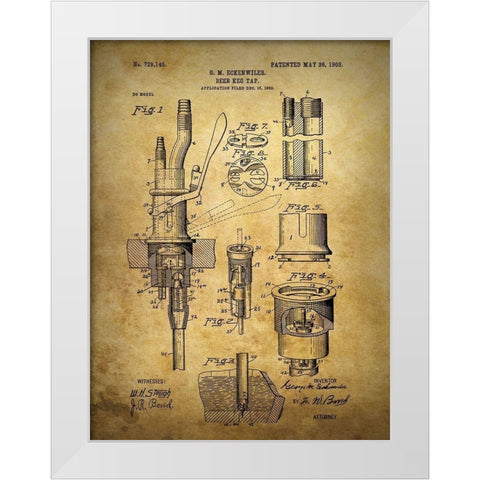 Beer Keg Tap 1903 White Modern Wood Framed Art Print by Sproul, Dan