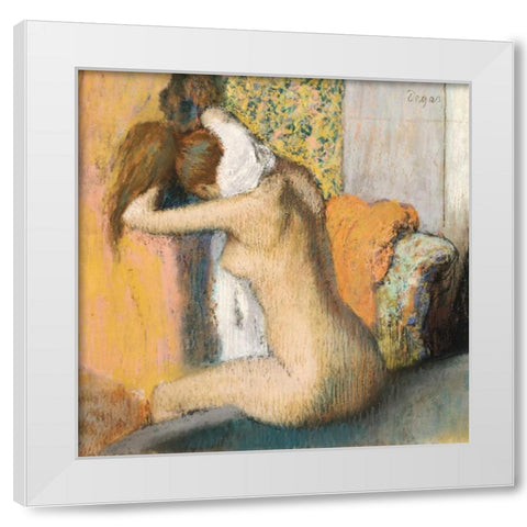 After the Bath White Modern Wood Framed Art Print by Degas, Edgar