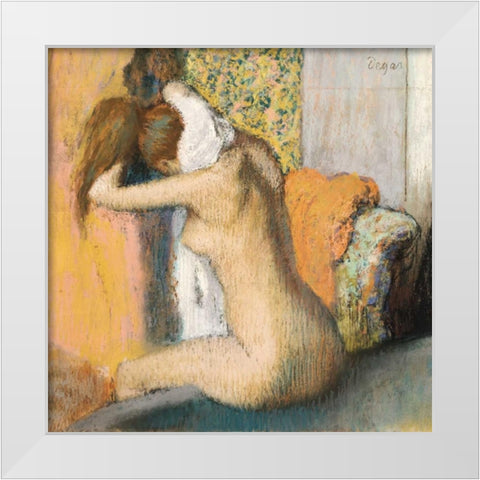 After the Bath White Modern Wood Framed Art Print by Degas, Edgar
