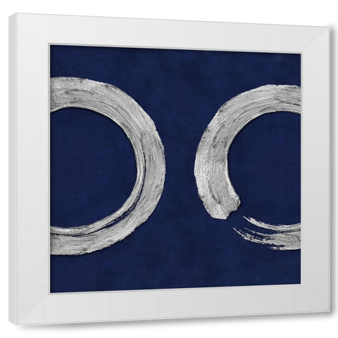 Silver Zen Circle on Blue II White Modern Wood Framed Art Print by Roberts, Ellie