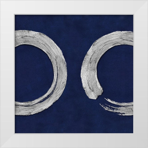 Silver Zen Circle on Blue II White Modern Wood Framed Art Print by Roberts, Ellie