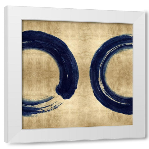 Blue Zen Circle on Gold II White Modern Wood Framed Art Print by Roberts, Ellie