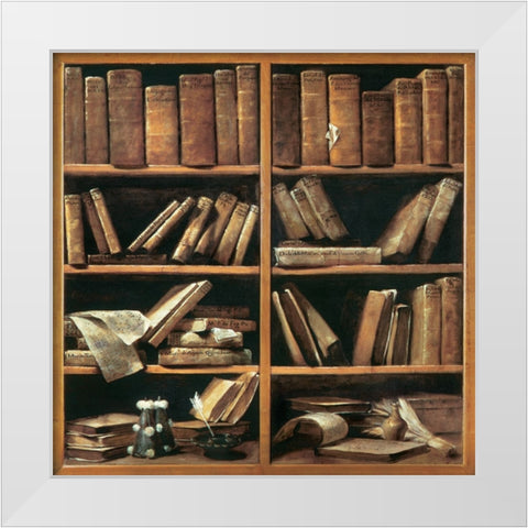 Scaffali con libri di musica White Modern Wood Framed Art Print by Crespi, Giuseppe Maria