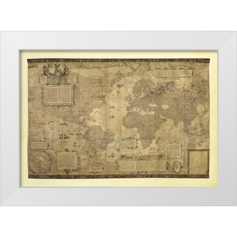 Orbis Terrae Descriptio White Modern Wood Framed Art Print by Mercatore, Gerardo