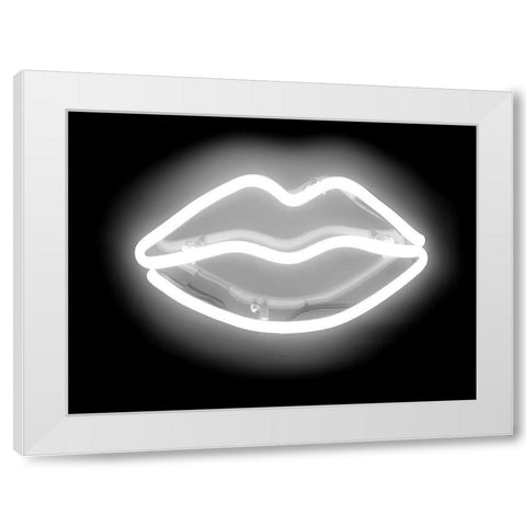 Neon Lips WB White Modern Wood Framed Art Print by Carr, Hailey