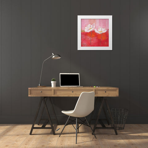 Fleurs en rose I White Modern Wood Framed Art Print by Herbert, Isabelle