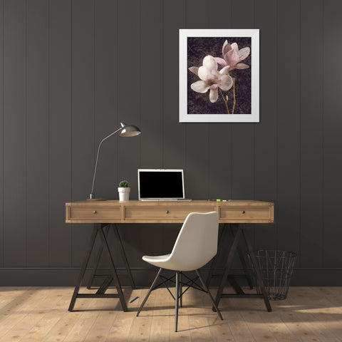 Pink Magnolias I White Modern Wood Framed Art Print by Seba, John