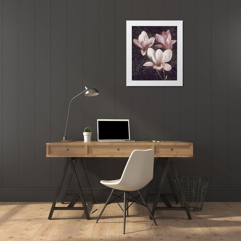 Pink Magnolias II White Modern Wood Framed Art Print by Seba, John
