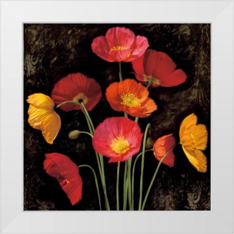 Poppy Bouquet I White Modern Wood Framed Art Print by Seba, John