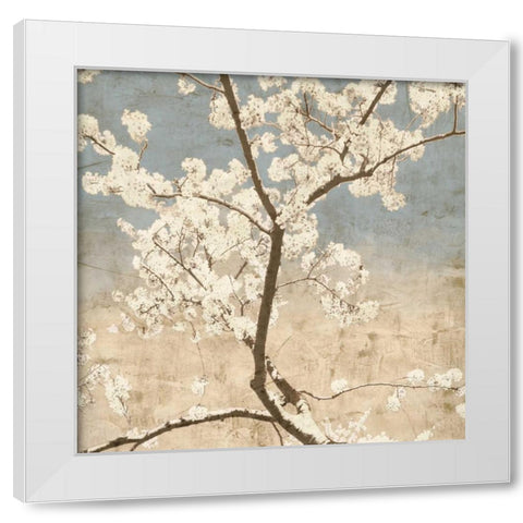 Cherry Blossoms I White Modern Wood Framed Art Print by Seba, John