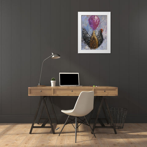 Rooster with Baloon White Modern Wood Framed Art Print by Foster, Joseph Marshal