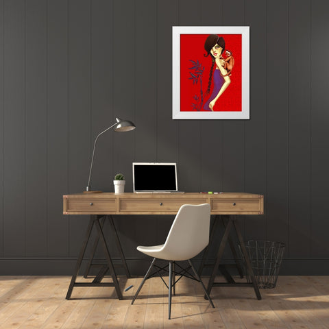 Monkey White Modern Wood Framed Art Print by Goddess, Jami