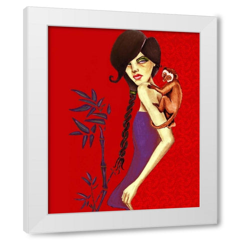Monkey White Modern Wood Framed Art Print by Goddess, Jami